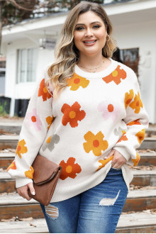 Radiant white floral plus size sweater