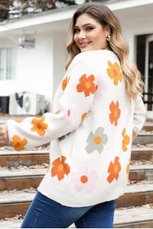 Radiant white floral plus size sweater