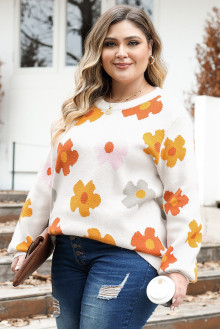 Radiant white floral plus size sweater