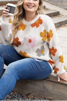 Radiant white floral plus size sweater