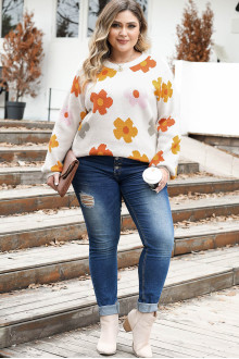 Radiant white floral plus size sweater