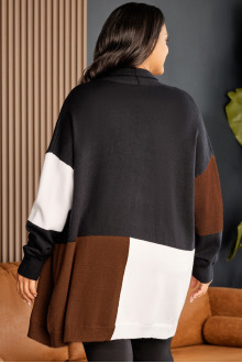 Long plus size cardigan in black, brown and white