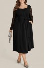 Black plus size dress with scalloped length and lace sleeves