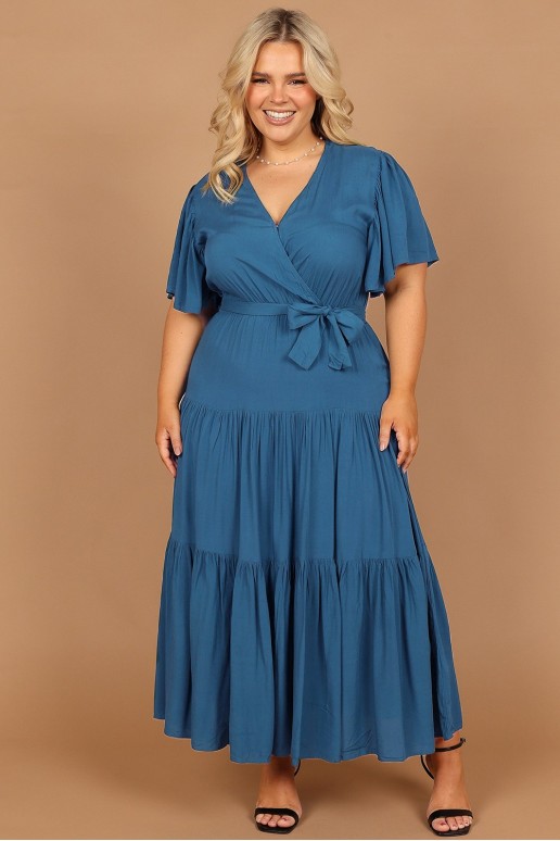Long blue plus size dress with ruffles