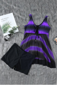 Dress-type plus size tankini with ombre effect in lilac