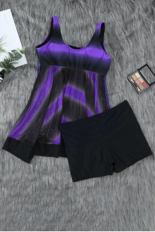 Dress-type plus size tankini with ombre effect in lilac