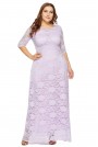 Официална дълга дантелена макси рокля в бледо лилаво