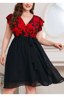 Women's plus size dress in black with red flowers