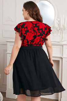 Women's plus size dress in black with red flowers