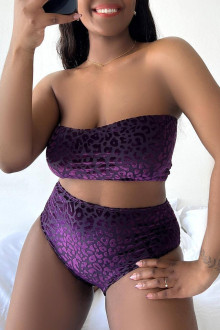 Modern plus size swimsuit in purple velvet