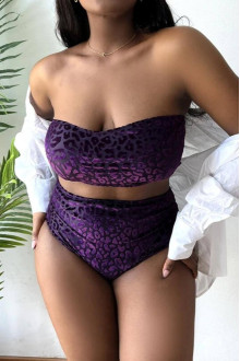 Modern plus size swimsuit in purple velvet