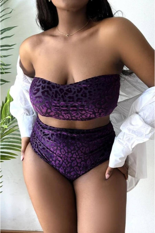 Modern plus size swimsuit in purple velvet