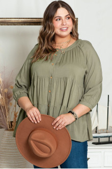 Plus size shirt with frills in khaki