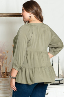 Plus size shirt with frills in khaki