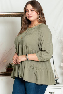 Plus size shirt with frills in khaki