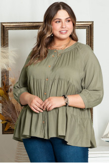 Plus size shirt with frills in khaki