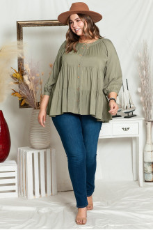 Plus size shirt with frills in khaki