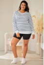 White plus size blouse with long sleeves and blue stripe