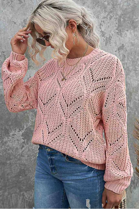 Нежен плетен макси пуловер в пепеливо розово