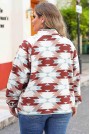 Plus size fleece jacket with geometric print