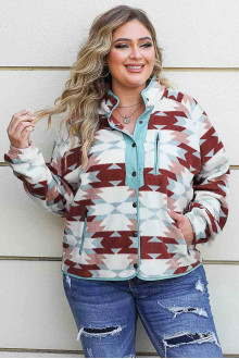 Plus size fleece jacket with geometric print