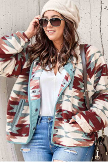 Plus size fleece jacket with geometric print