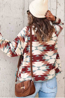 Plus size fleece jacket with geometric print