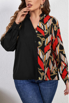 Elegant plus size shirt in black and print in red