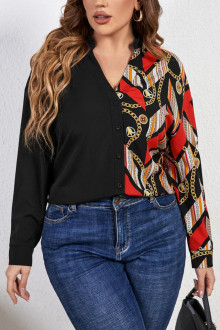 Elegant plus size shirt in black and print in red