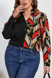 Elegant plus size shirt in black and print in red