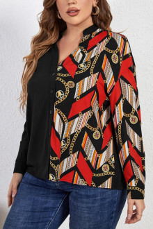 Elegant plus size shirt in black and print in red