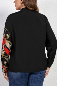 Elegant plus size shirt in black and print in red