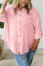 Свободна розова макси риза с навиващи се ръкави