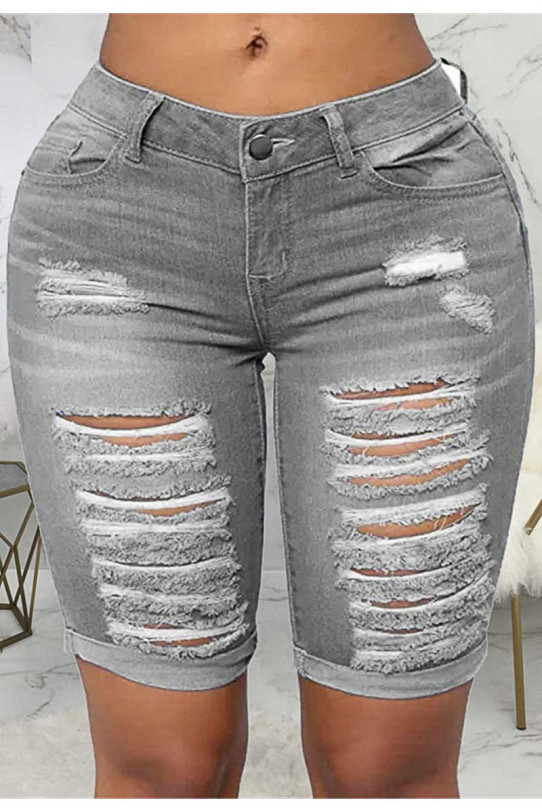 Gray Ripped Cropped Plus size Jeans