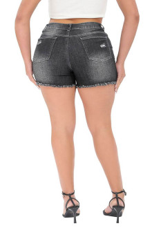 Gray ripped plus size denim shorts