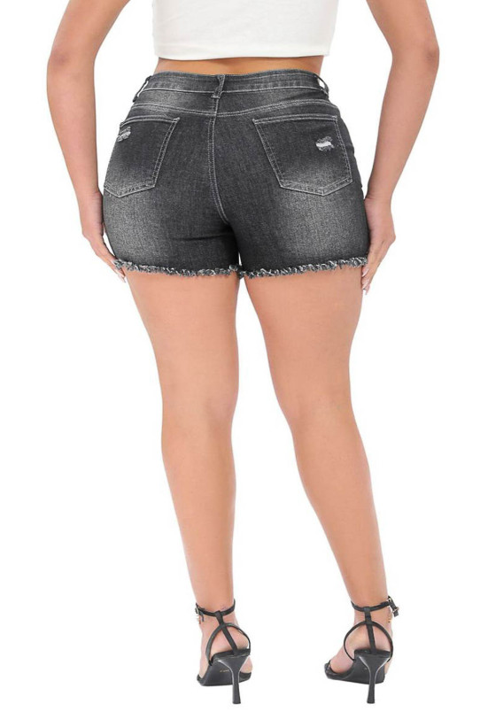 Gray ripped plus size denim shorts