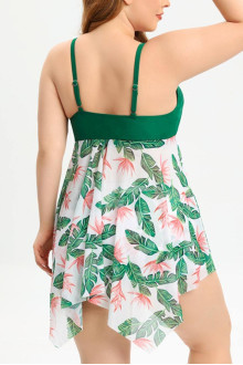 Tankinis with floral motifs in green and pink