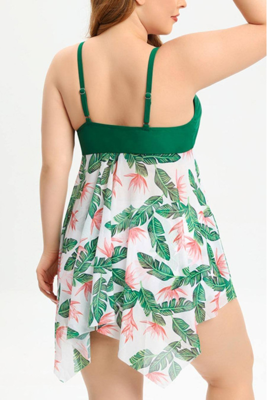 Tankinis with floral motifs in green and pink