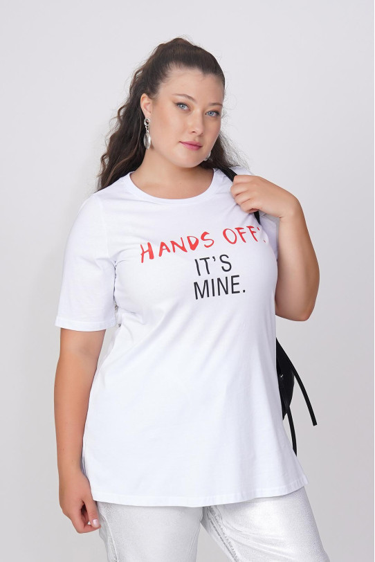 White short sleeve printed plus size blouse