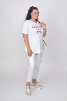 White short sleeve printed plus size blouse