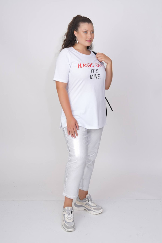 White short sleeve printed plus size blouse