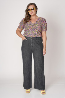 Loose plus size grey jeans with stretch waist