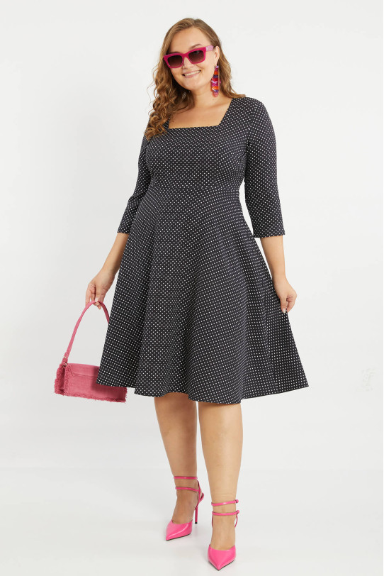 Black midi dress with square neckline