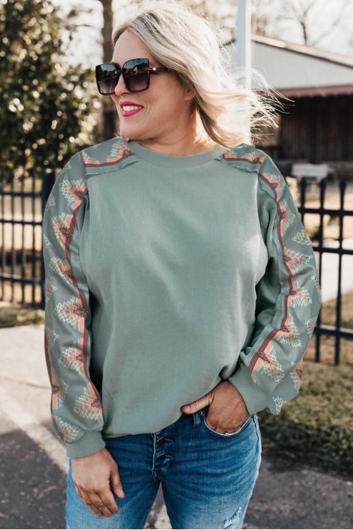 Mint plus size blouse with embroidery on the sleeves