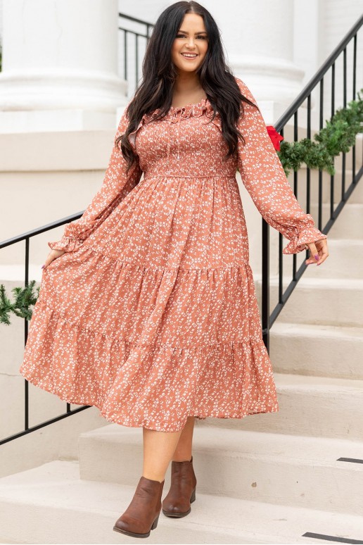 Midi plus size dress with frills in a boho style