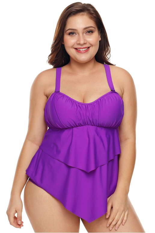 Double Peplum Tankini Swimwear In Purple