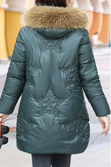 Snowflake quilted winter green plus size jacket with down hood