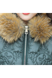 Snowflake quilted winter green plus size jacket with down hood