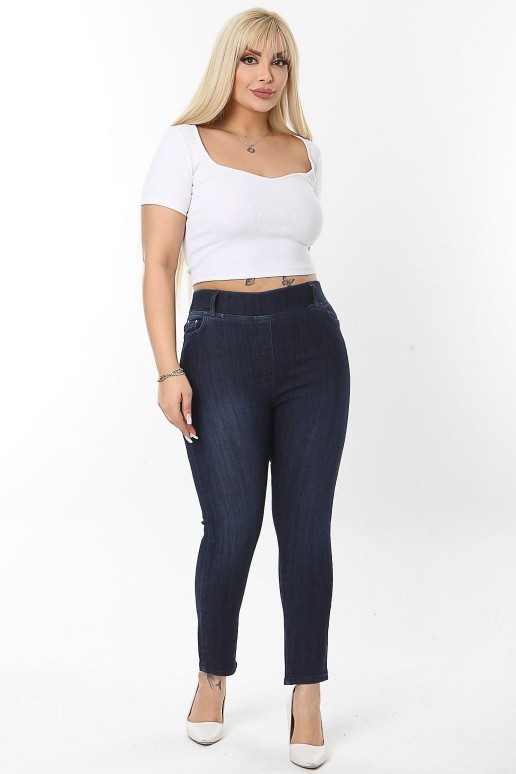 Clean skinny plus size jeans with elastic waist in dark denim