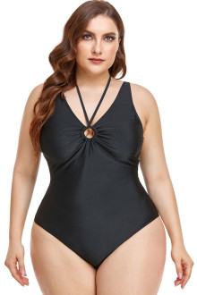 One Piece Black V-Neck Plus size Swimsuit